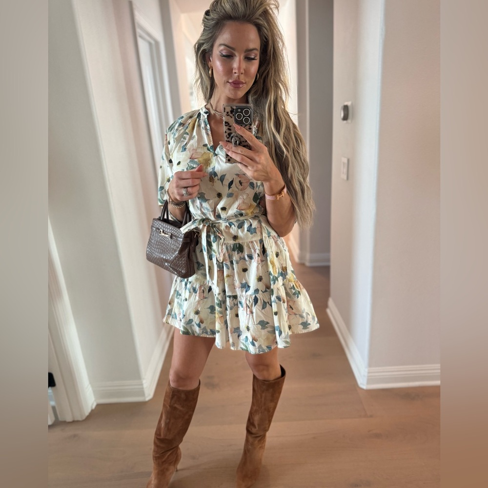 Aakaa Floral Mini Dress - Cream and Green - Picture 4 of 4